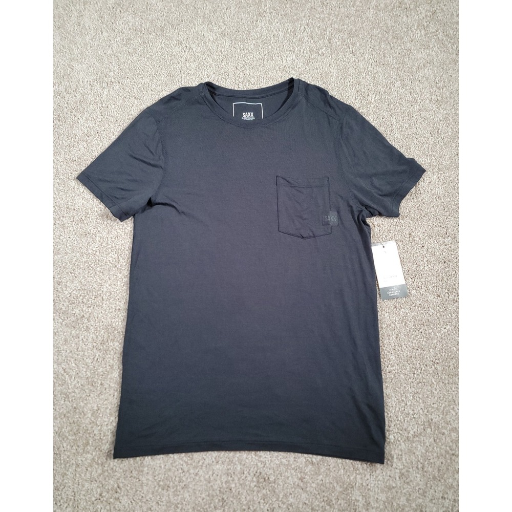 Saxx Shirt Mens Small Sleepwalker Short Sleeve Pocket Tee Black Cooling Fit NWT